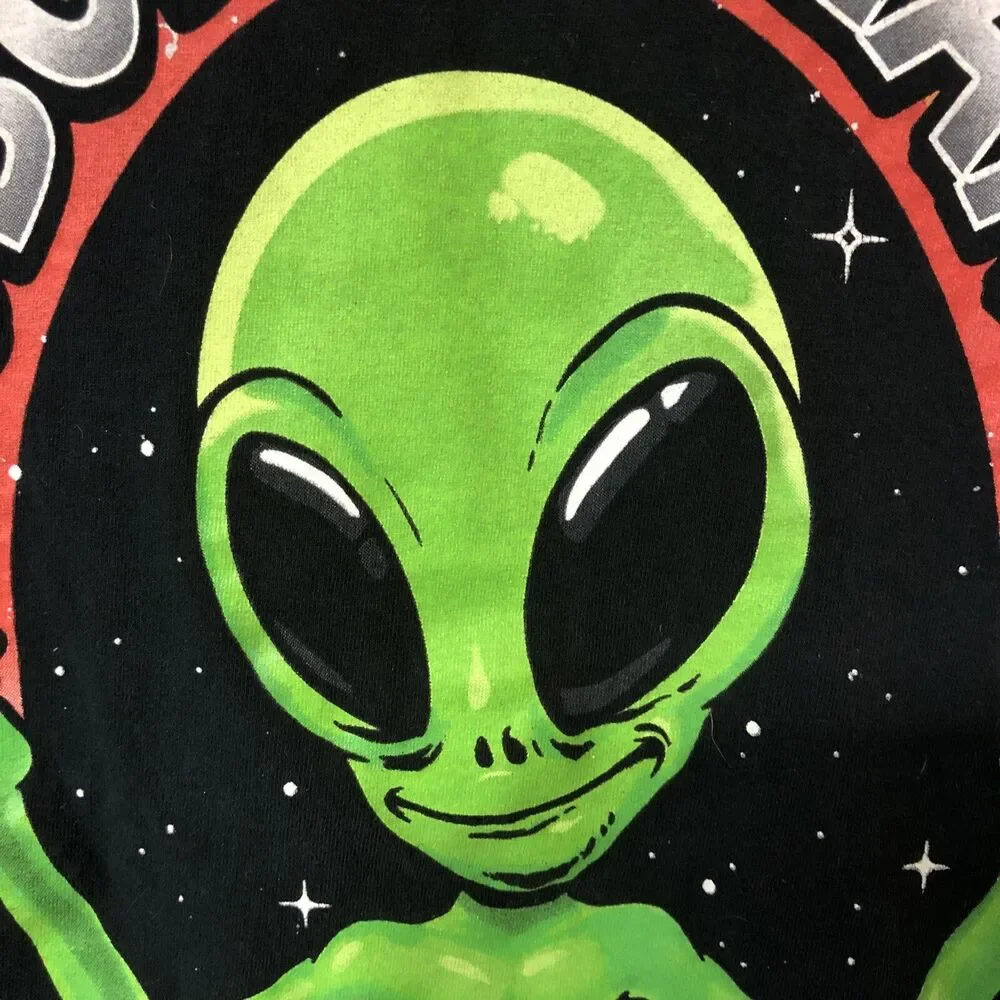 DOM Shirt Unisex Black Short Sleeve Crewneck Nobody Freaking Cares Alien Logo S - Picture 2 of 4